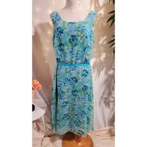 Vtg Dressbarn Sheer Overlay Floral Rose Midi Dress Sz 16W Cottage Fairy 90s Y2K